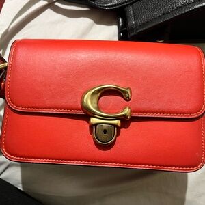 Red Leather COACH Crossbody Bag with Gold Hardware
